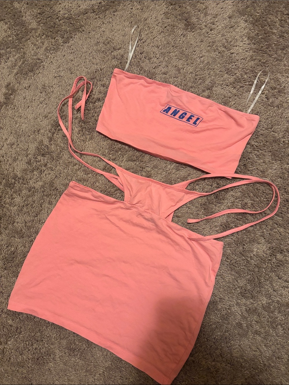 SHEIN Coral Pink Strapless Tube Top & Skirt Set